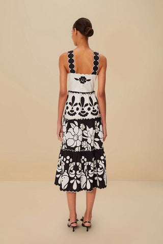 Summer Black and White Cutwork Midi Dress