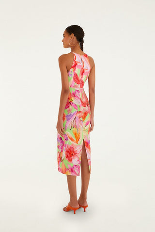 Farm Rio Artsy Flora Green Sleeveless Midi Dress