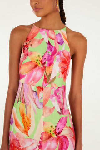 Farm Rio Artsy Flora Green Sleeveless Midi Dress