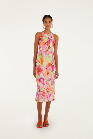 Farm Rio Artsy Flora Green Sleeveless Midi Dress