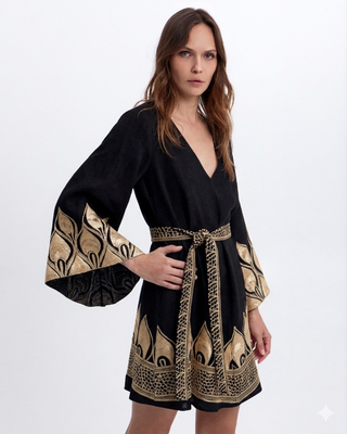 Greek Archaic Kori Phoenix Mini Dress Bell Sleeve