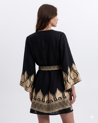 Greek Archaic Kori Phoenix Mini Dress Bell Sleeve