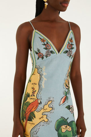 Farm Rio Blue Beaches Linen Mini Dress