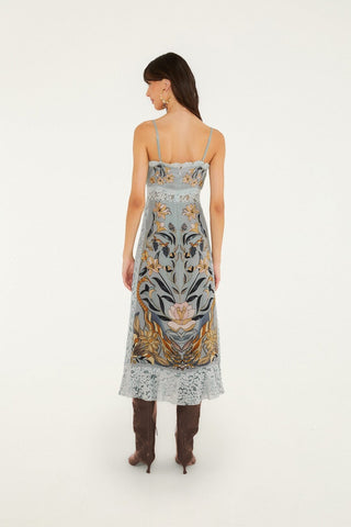 Farm Rio Stained Glass Blue Slip Midi Dress