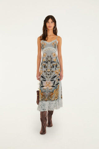 Farm Rio Stained Glass Blue Slip Midi Dress