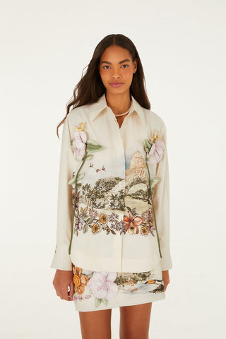 Farm Rio Toile de Rio Off-White Long Sleeve Shirt