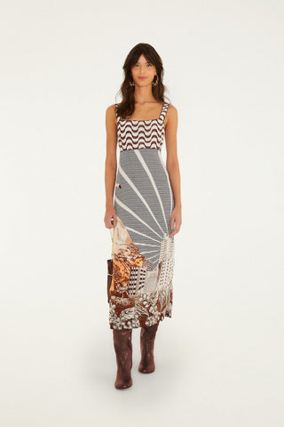 Farm Rio Carioca Coffee Sleeveless Dress