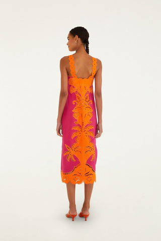 Farm Rio Pink Cutwork Midi Dress