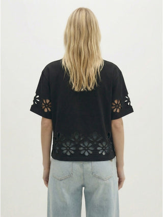 Floral Cutout Black T-shirt