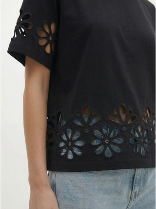 Floral Cutout Black T-shirt